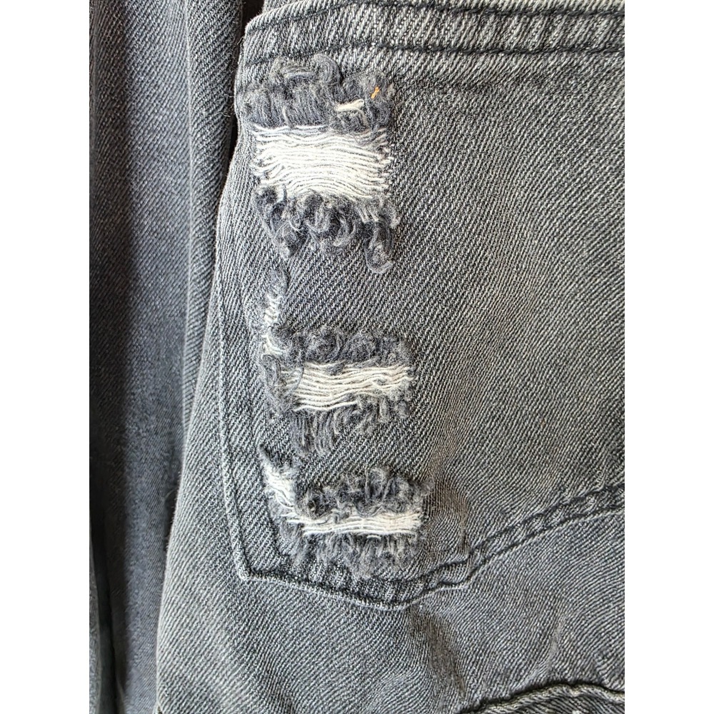 Blue B Collection Washed Black Cropped Distressed Denim Jacket Rhinestone Fringe - Picture 4 of 12